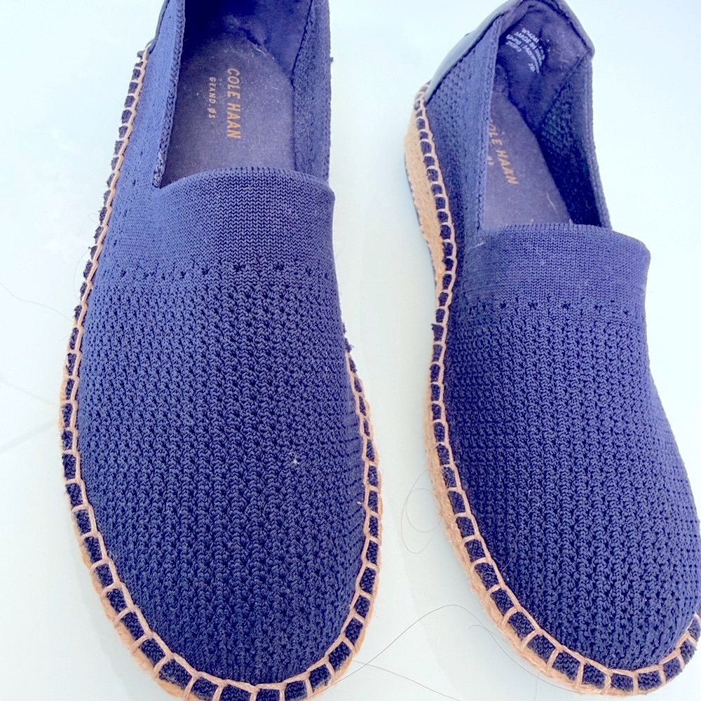 Cole Haan Navy Knit Espadrille Slip-Ons